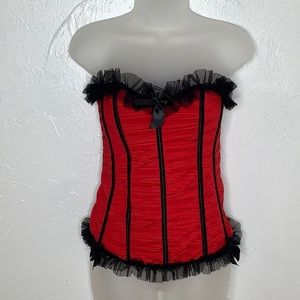 Torrid 1 Cabaret Red & Black Ruched Corset boned size 1X EUC